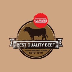 best quality beef logo, great silhouatte of big bull standing, vector illustrations