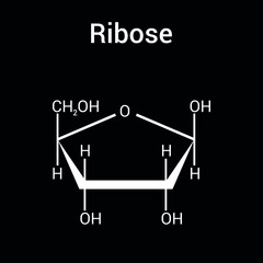 chemical structure of Ribose (C5H10O5)