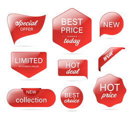 Sale price banner, New tag, Business digital marketing banner website with red badge design. Business red label. Glossy label or badges.