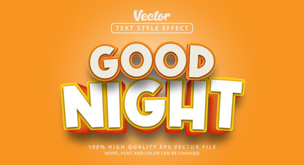 Editable text effects Goodnight text in orange color style with glitter style