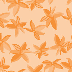 seamless plants pattern background orange  monochrome leaves , greeting card or fabric