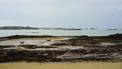 View of Saint Jacut bay during low tide during autumn afternoon (Lancieux, France, Brittany)