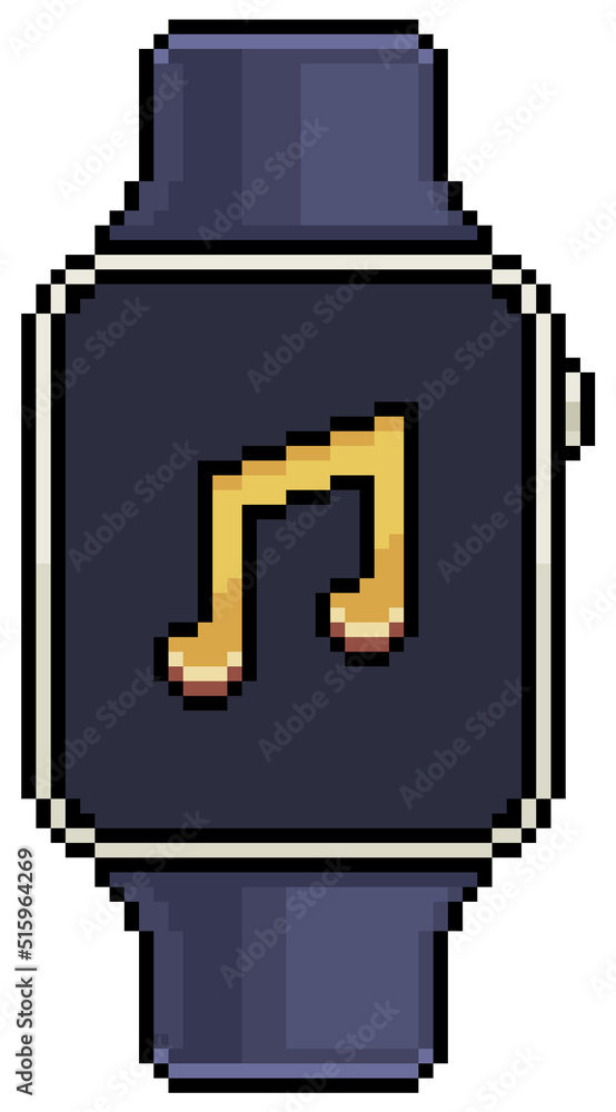 Poster pixel art smartwatch with music icon vector icon for 8bit game on white background