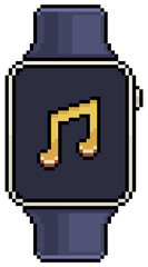 Pixel art smartwatch with music icon vector icon for 8bit game on white background
