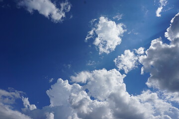 夏の青空と白い雲を見上げる