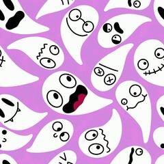 Obraz premium Autumn Halloween seamless cartoon ghost pattern for fabrics and wrapping paper and clothes print and kids