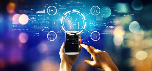 Content marketing concept with person using a smartphone