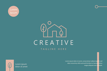 Logo House Property Architecture Natural Concept. Creative Idea Geometric Shape. Branding Web and Presentation Background.