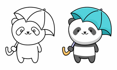 Cute panda with umbrella coloring page for kids