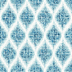 Abstract ogee wicker texture, rustic stamp style seamless vector pattern, modern blue fashionable ikat print - 515968445