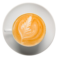 coffee cappuccino with pattern top view isolated on white background
