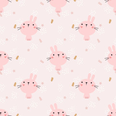 Cute Bunny in Pink Pastel Color Seamless Pattern