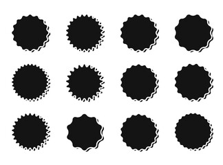 Set of 12 vector starburst signs with shadows for labels, badges, price tags, stickers, ads, marketing.