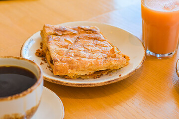 Handmade puff pastry in a cafeteria.