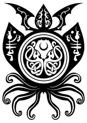 Fototapeta premium Cthulhu, magic, dark monster, world demon, demon, monster, Lovecraft, Evil, Bat, Octopus, Kraken