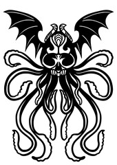Cthulhu, magic, dark monster, world demon, demon, monster, Lovecraft, Evil, Bat, Octopus, Kraken