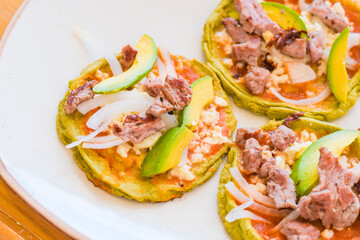 Picadas in tomato sauce, traditional cuisine of Mexico.