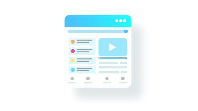 Video website interface design on white background. beautiful video player page with gradient blue. Media marketing 