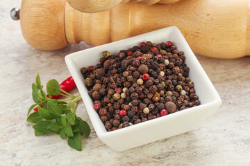 Peppercorn mix heap in the bowl