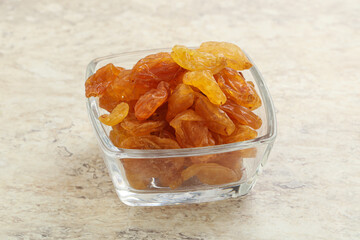 Sweet yellow raisin in the bowl