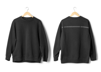 Realistic sweater mockup hanging front and back view isolated on white background with clipping...