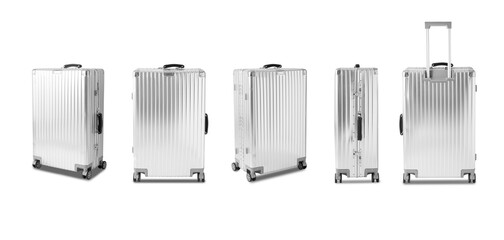 Silver Luggage isolated on white background with clipping path.
