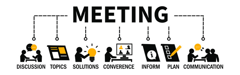 Peoples Together Discuss Some Topics in a Meeting Banner Web illustration Concept with icons