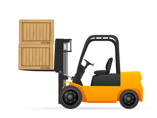 Forklift with wooden boxes