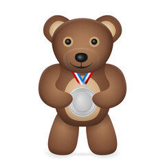 Teddy bear with silver medal
