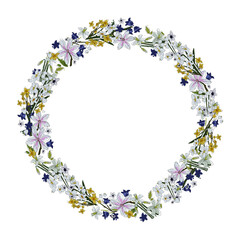 Vector floral wreath. Hand drawn flowers arrange in round border