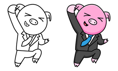 Cute pig jumping coloring page for kids
