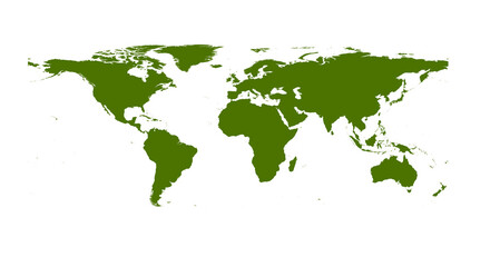 A simple world map in green color on a white background.