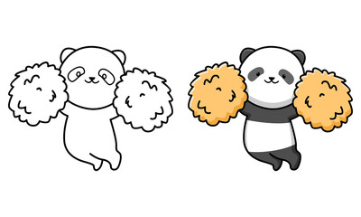 Cute cheerleader panda coloring page for kids