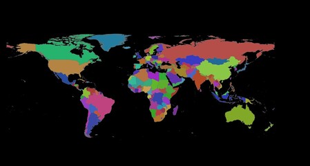 A simple world map. Colorful world map on a black background.