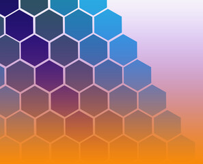 Abstract background. Diagonal colorful hexagons with gradient-yellow background.