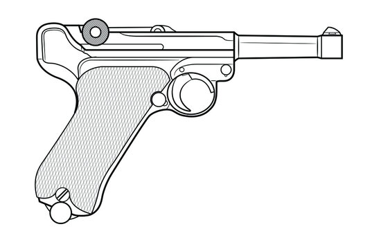 Vector illustration of the P08 Luger german automatic pistol on the white background
