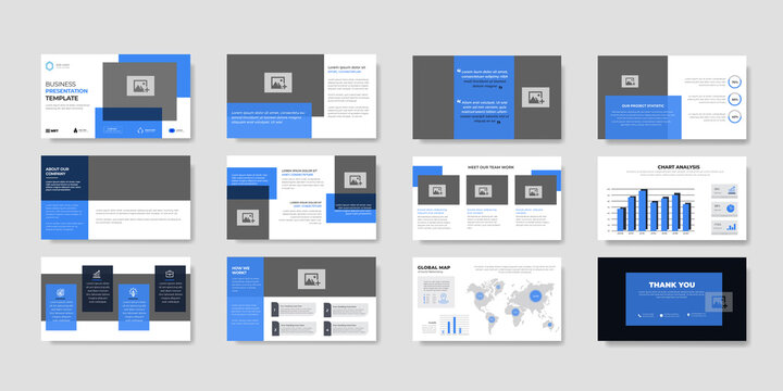 Business presentation slide. powerpoint template design backgrounds. Blue color slide presentations on a white background. Corporate report, marketing, advertising, annual report, banner.