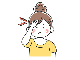 頭痛がする、私服の女性のイラスト