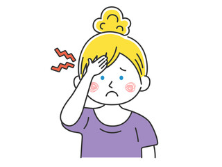 頭痛がする、私服の白人女性のイラスト