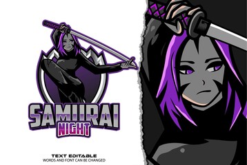 samurai girl esport logo - premium vector