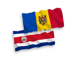 Flags of Republic of Costa Rica and Moldova on a white background