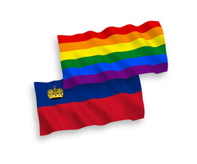 Flags of Liechtenstein and Rainbow gay pride on a white background