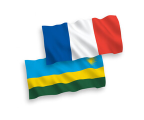 Flags of France and Republic of Rwanda on a white background
