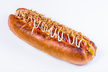 American hot dog with pork sausage