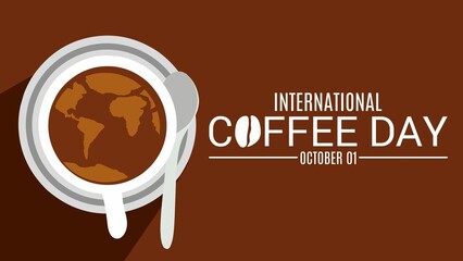 world coffee day.A cup of coffee with foam forms a world map.suitable for banners, posters, greeting cards.