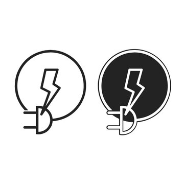 lightning icon and power plug. fast charge icon. circle speed sign. vector illustration