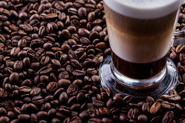 Latte with coffee beans