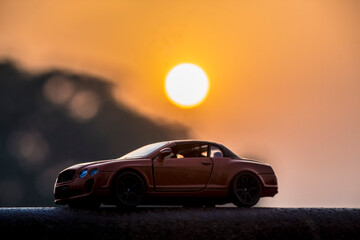 car in the sunset