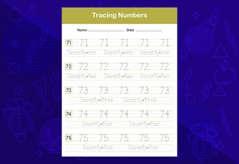 Tracing Numbers Worksheets. An educational worksheet for kids. Learn Numbers.