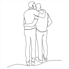 Hand drawn couple line art vector illustration. Man kiss sketch. Happy together. Lovers outline drawing. Love concept. Gay couple kissing. Lgbt concept.Gay Couple line vector illustration. Love print.